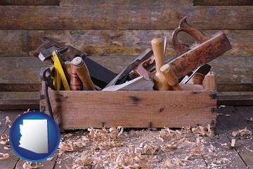 woodworking tools and toolbox - with Arizona icon