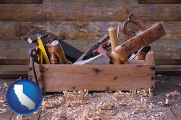 woodworking tools and toolbox - with California icon