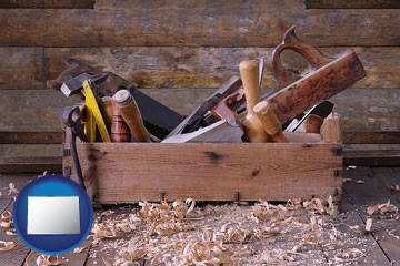 woodworking tools and toolbox - with Colorado icon