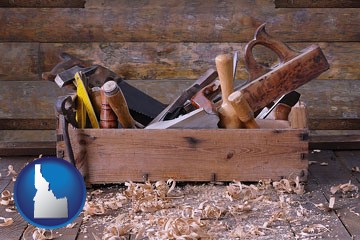 woodworking tools and toolbox - with Idaho icon