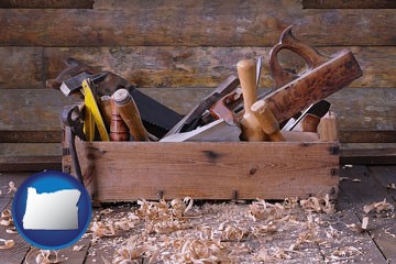 woodworking tools and toolbox - with Oregon icon